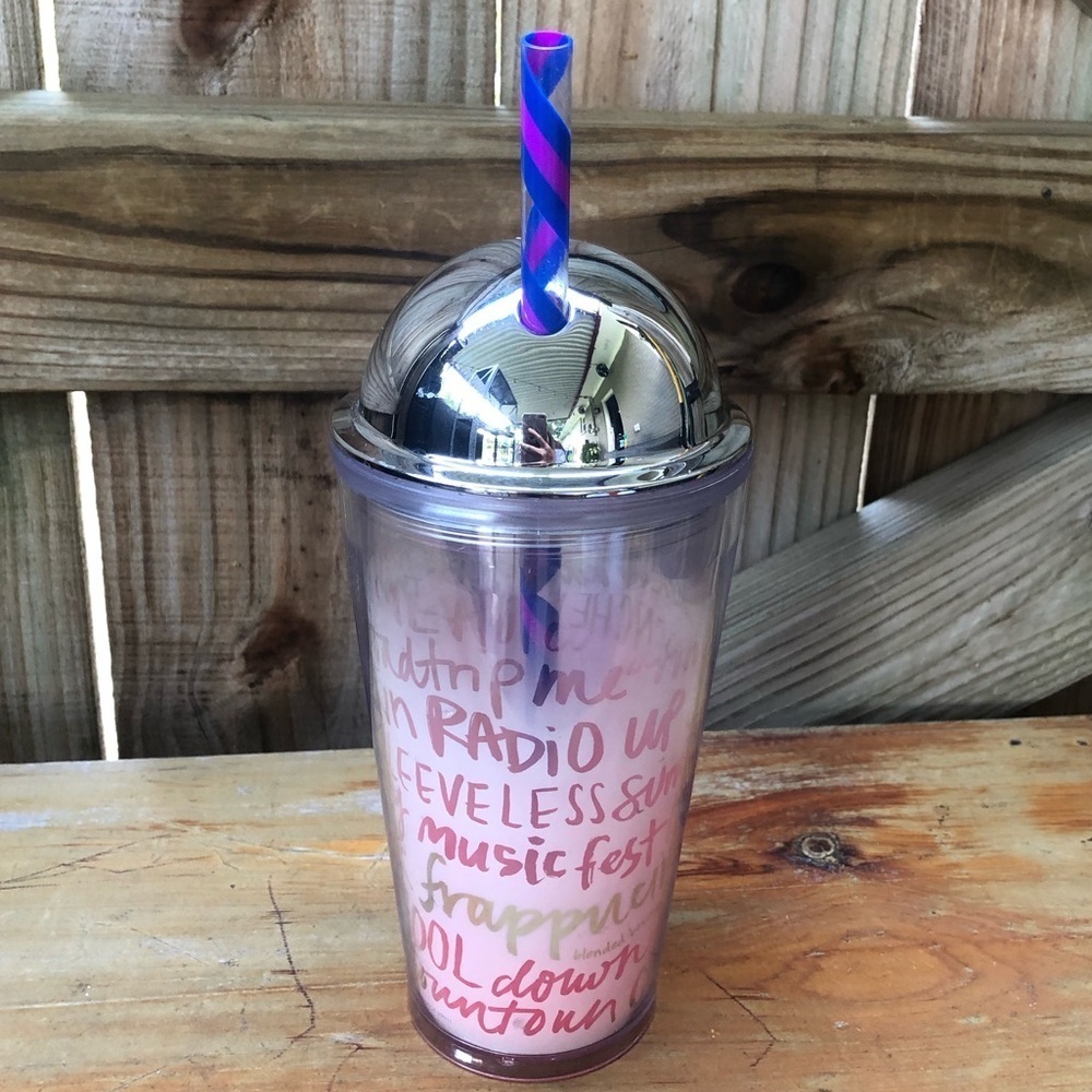 STARBUCKS Frappuccino Lover Pink Graffiti Chrome Dome Lid Cold Cup 16oz Tumbler
